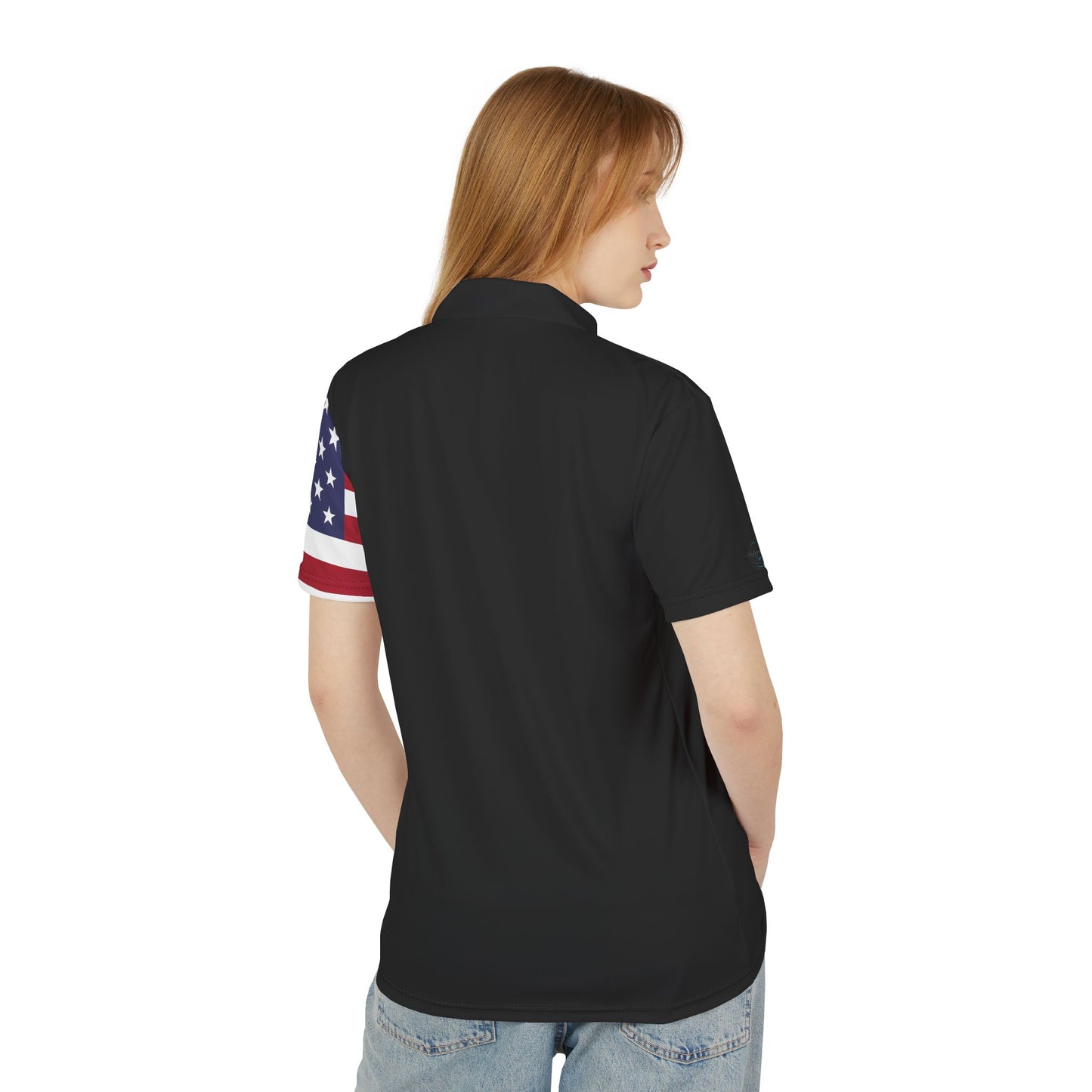 Polo Shirt with American Flag (Black), Men's Collared Casual Shirt, Patriotic
