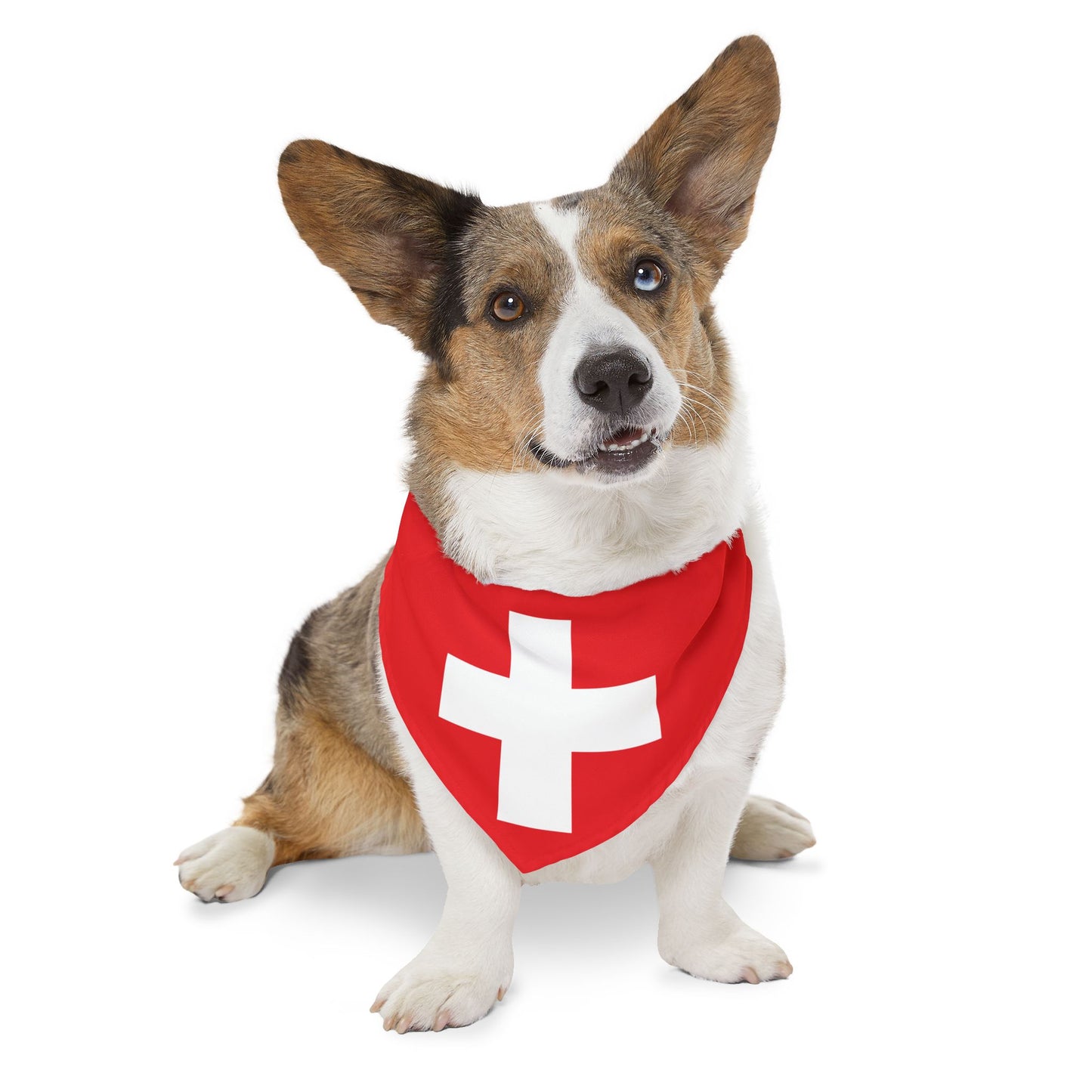 Swiss Flag Adjustable pet bandana for dog or cat, bandana and collar combo