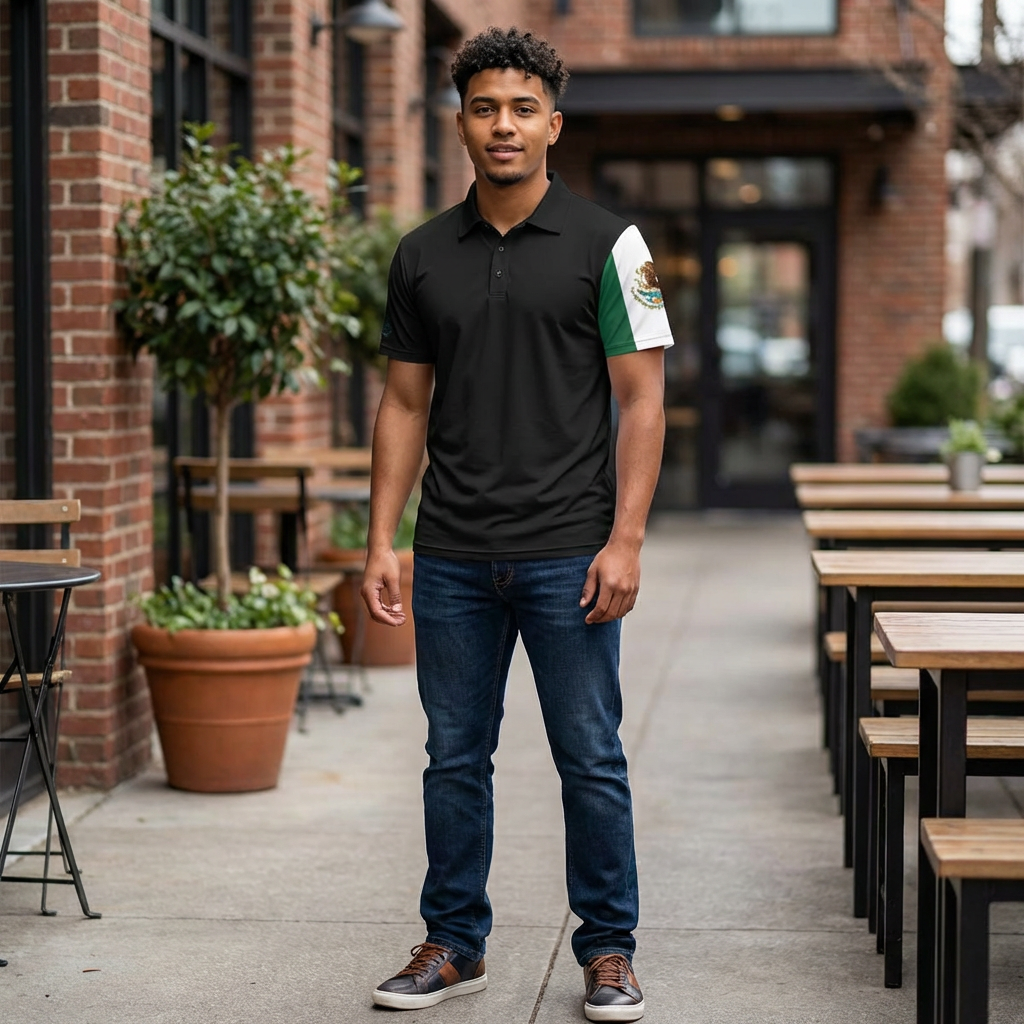 Polo Shirt with Mexican Flag, Men's Collared Casual Shirt, Patriotic