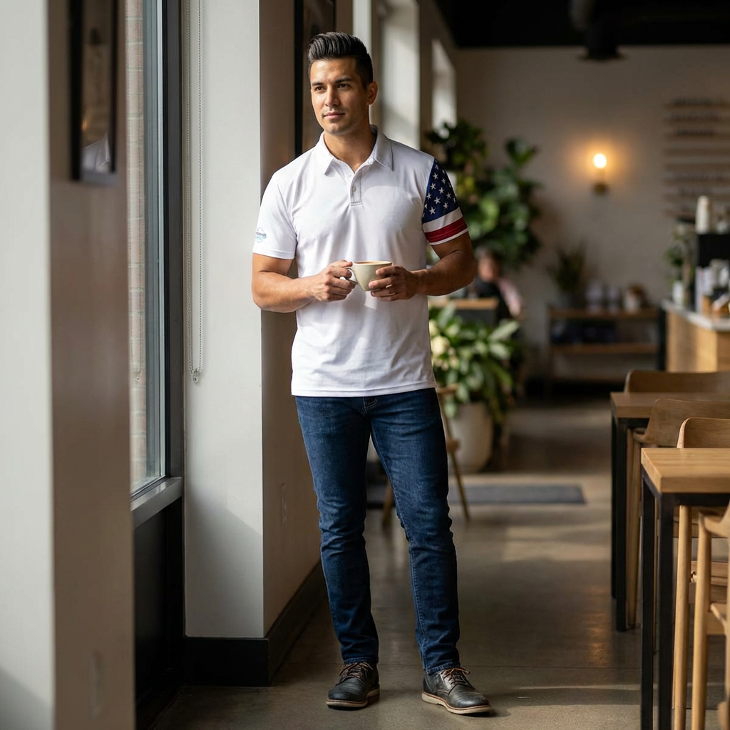 Polo Shirt with American Flag, Men's Collared Casual Shirt, Patriotic