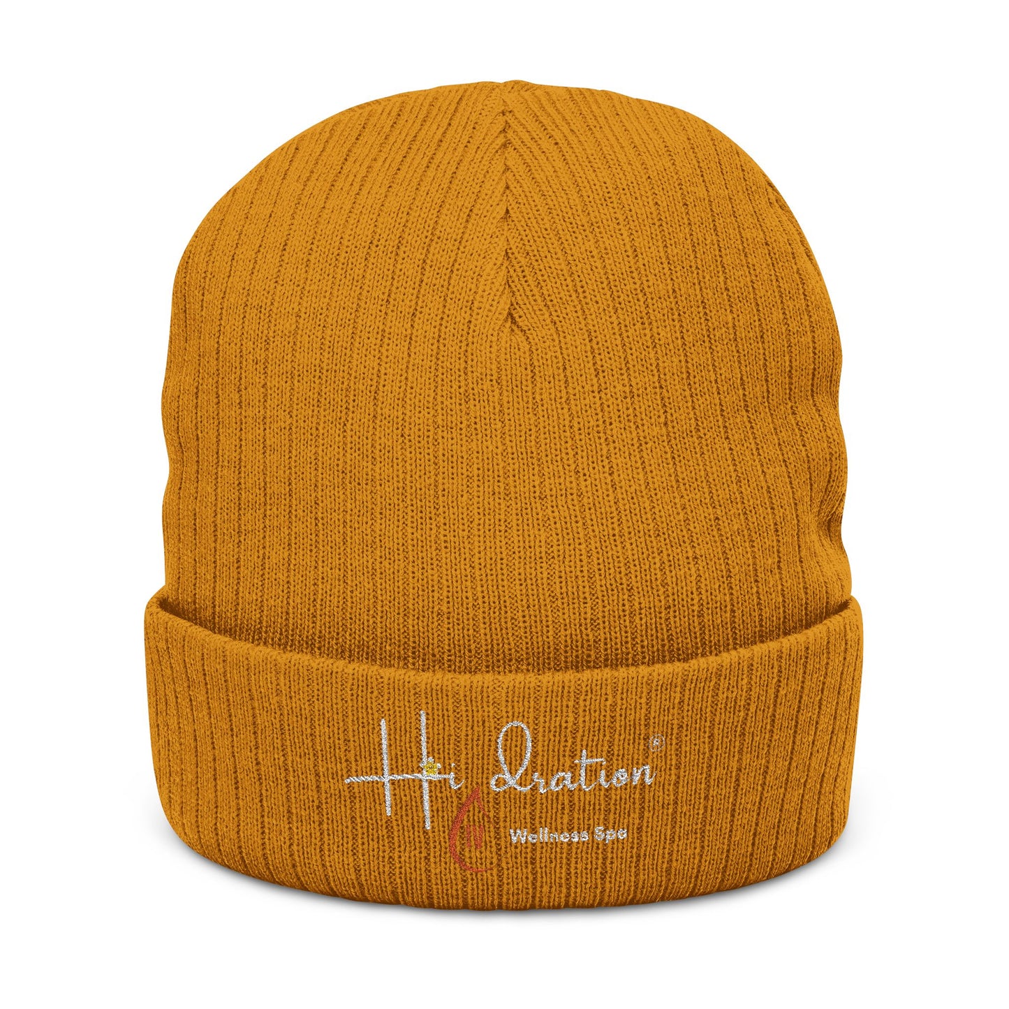 Hidration IV (Embroidery) Cozy Ribbed Knit Beanie - White Text