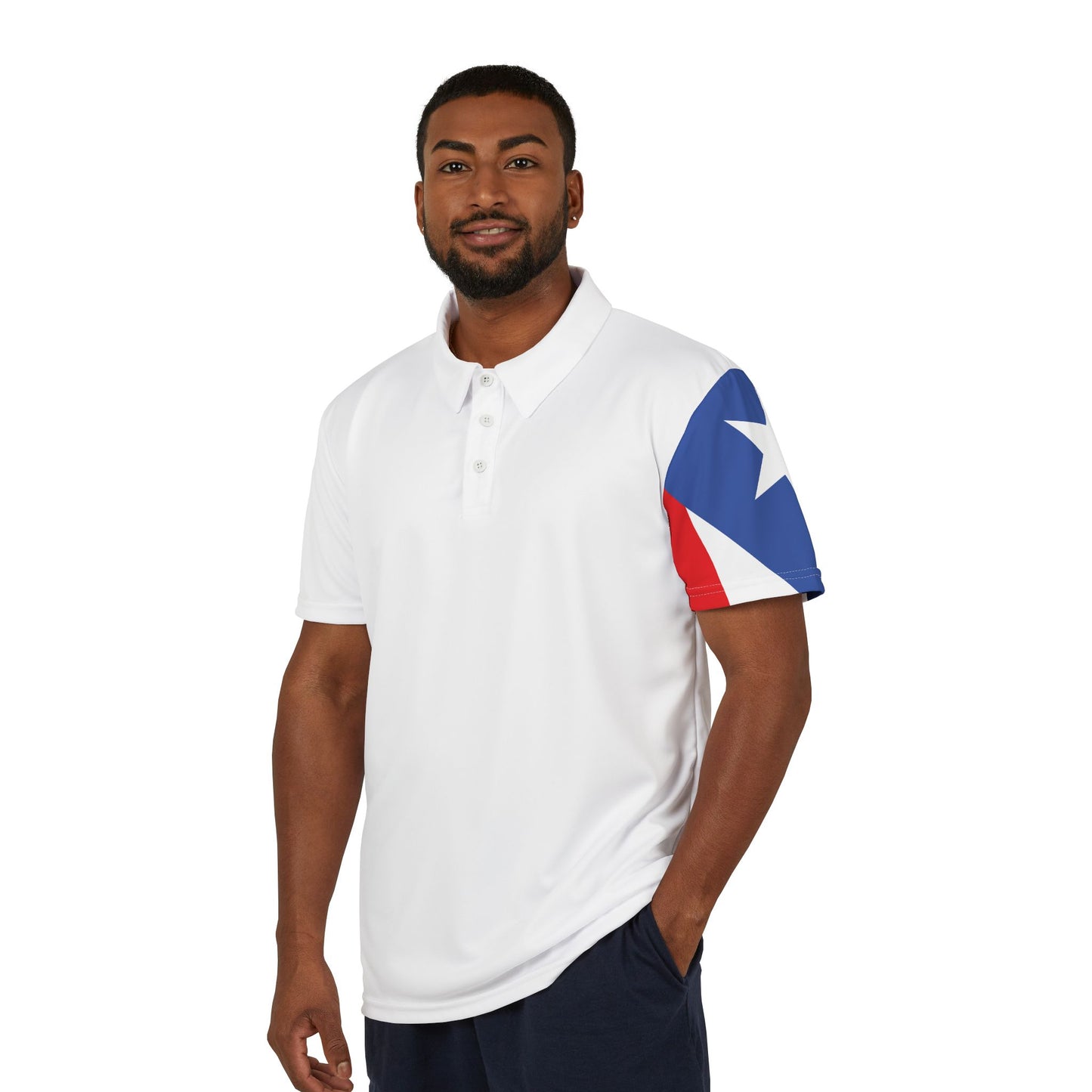 Polo Shirt with Puerto Rican Flag, Men's Collared Casual Shirt, Patriotic