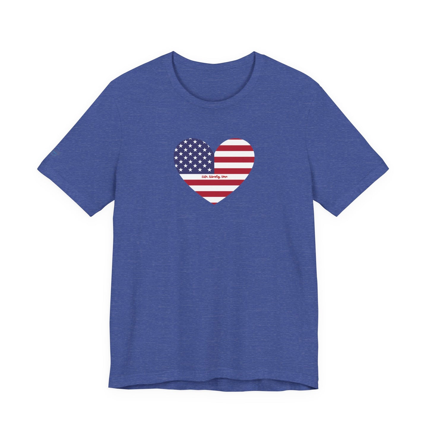 Women's American Flag with Heart Tee - Life, Liberty, Love Design