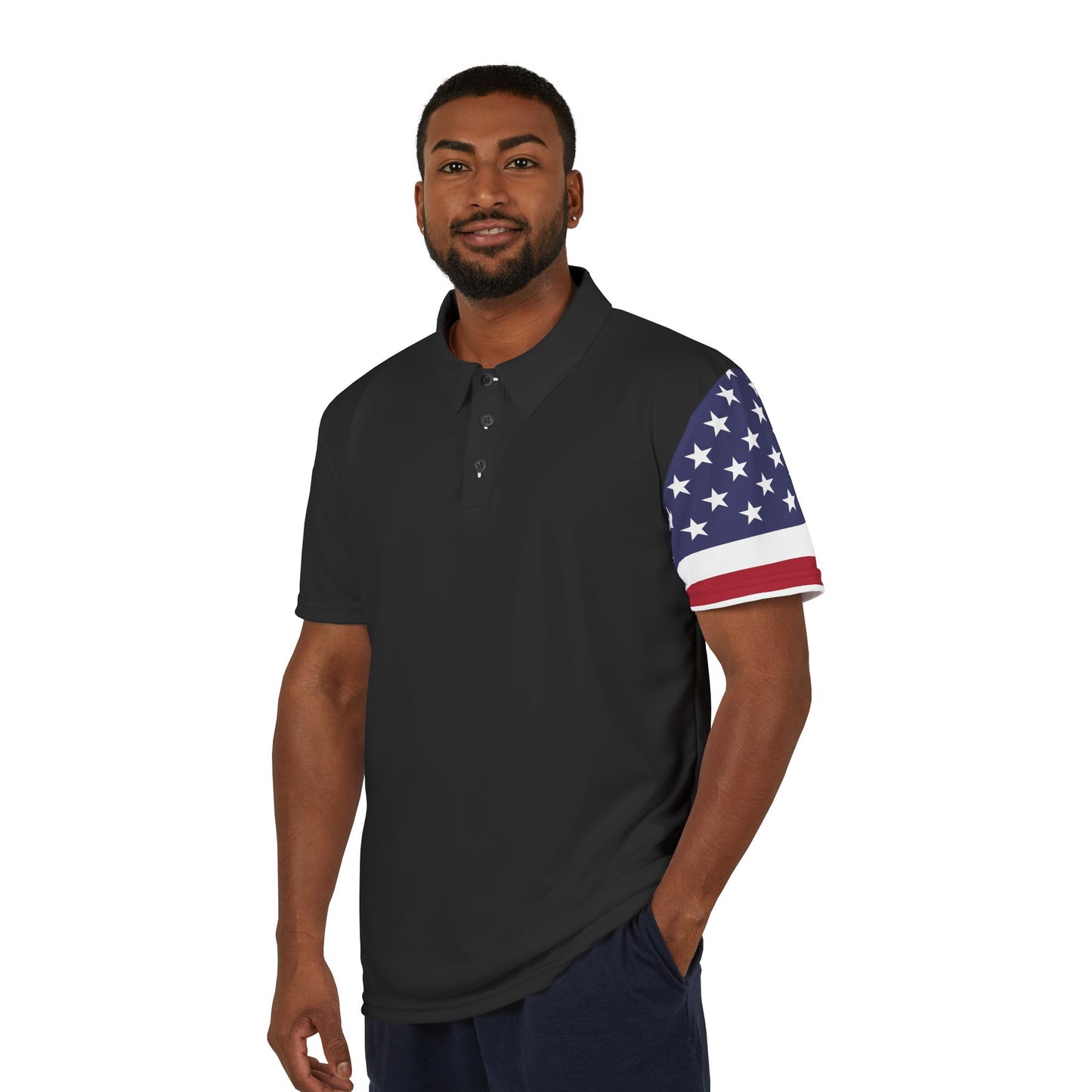 Polo Shirt with American Flag (Black), Men's Collared Casual Shirt, Patriotic