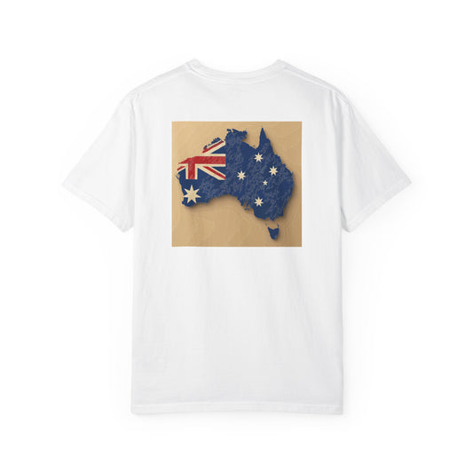 Australia Topographical Map with Flag Overlay Tee